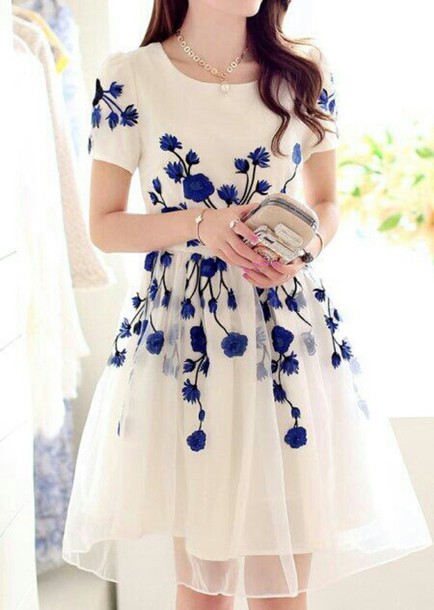 FASHION BLUE FLOWER FRESH DRESS